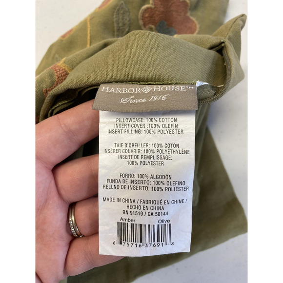 Harbor House Embroidered Pillow Sham 17"x17" Green Floral Boho Hippie Old World - Picture 11 of 16